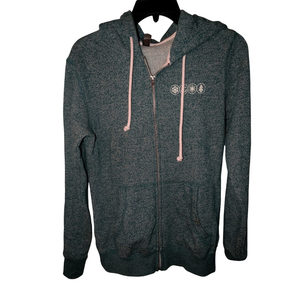 District Great Lakes Living Zip Up Hoodie Teal Heathered Graphic Sweatshirt M